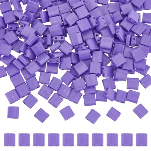 SUNNYCLUE 1 Box Mit 240 Stück 2 Loch Perlen Violette Glas Tila Perlen 5x5 mm Volle Größe Quadratisch Rechteckig Zwei Loch Perlen Große Japanische Rocaillesperlen Im Böhmischen Stil Perlen Für Die Schm von SUNNYCLUE