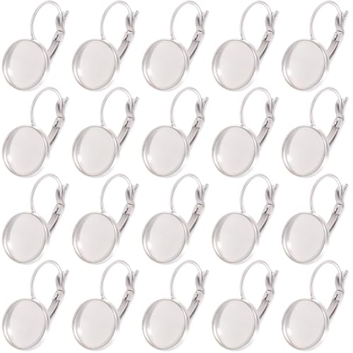 SUNNYCLUE 1 Box Mit 30 Paar Ohrringfassungen Aus Edelstahl Leverback Ohrringrohlinge Silberfarben 12mm Flache Runde Tablettfassungen Haken Beschläge Für Ohrringdraht DIY Schmuckherstellung Basteln Tr von SUNNYCLUE