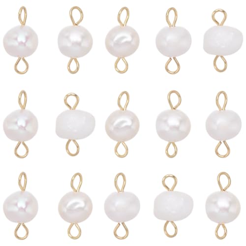 SUNNYCLUE 1 Box Mit 30 Perlen Verbindungsstücken Weiße Perlen Charms Gold Süßwasser Natur Oval Perlen Verbindungs Verbindungs Charm Bulk Für Die Schmuckherstellung Charms Für Frauen DIY Halsketten Ohr von SUNNYCLUE