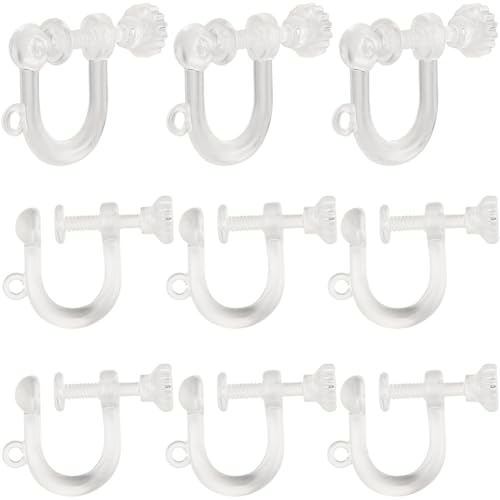 SUNNYCLUE 1 Box Mit 30 Stück Ohrringclips Aus Kunstharz Zum Anschrauben Ohrclips Mit Transparentem Ohrdraht Nicht Durchbohrt Transparenter Kunststoff U Förmiger Ohrclip Konverter Beschläge Zur Schmuck von SUNNYCLUE