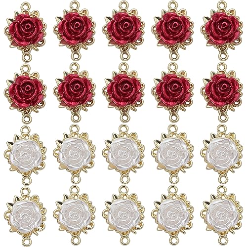 SUNNYCLUE 1 Box Mit 32 Stück Rosen Charms 3D Rosen Blumen Verbindungs Charms Große Rote Weiße Rosen Blumen Verbindungen Valentinstag Verbindungs Verbindungsstücke Doppel Loop Charms Für Die Schmuckhe von SUNNYCLUE