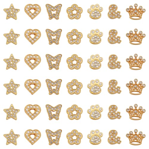 SUNNYCLUE 1 Box Mit 42 goldenen Schiebeanhängern Schiebeanhänger Aus Legierung Mit Strasssteinen Stern Herz Schmetterling Blume Pfotensymbol Krone Schiebeanhänger Abstandsperlen Für Armbänder Halskett von SUNNYCLUE
