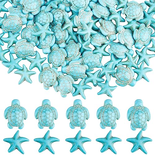 SUNNYCLUE 1 Box Mit 80+120 Stück Schildkröten Perlen Blaue Seestern Perlen Schildkröten Charms Synthetische Türkisfarbene Sommer Meeres Ozean Tier Schildkröten Perlen Für Die Schmuckherstellung Perlen von SUNNYCLUE