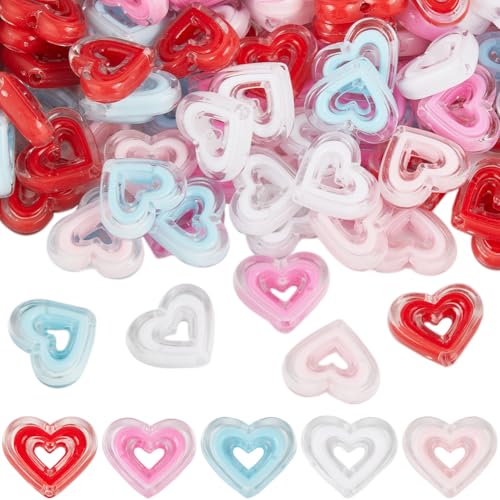 SUNNYCLUE 1 Schachtel 100 Stück Herz Acrylperlen Große Herzperlen Aus Kunststoff Lose Transparente Hohle Bonbon Liebesherzen Lose Abstandsperlen Charms Für Die Schmuckherstellung Zum Valentinstag Armb von SUNNYCLUE