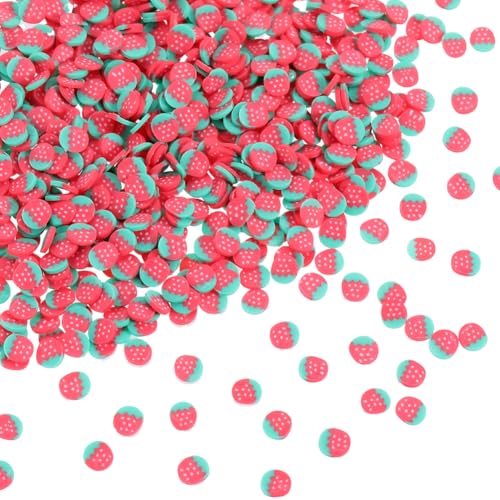 SUNNYCLUE 1 Schachtel 100g Erdbeer Charms Mit Flacher Rückseite Obst Cabochons Großpackung Mit Roten Polymer Ton Früchten Streuseln Mini Dekoration Füller Verzierung Cabochon Für Scrapbooking DIY Bast von SUNNYCLUE