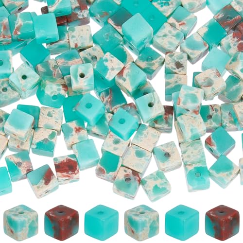 SUNNYCLUE 1 Schachtel 160 Stück 4mm Türkis Imitatperlen Imperial Jaspis Perlen Kleine Würfel Synthetischer Edelstein Blaue Lose Abstandssteinperlen Zur Schmuckherstellung Perlenketten Armbandzubehör von SUNNYCLUE