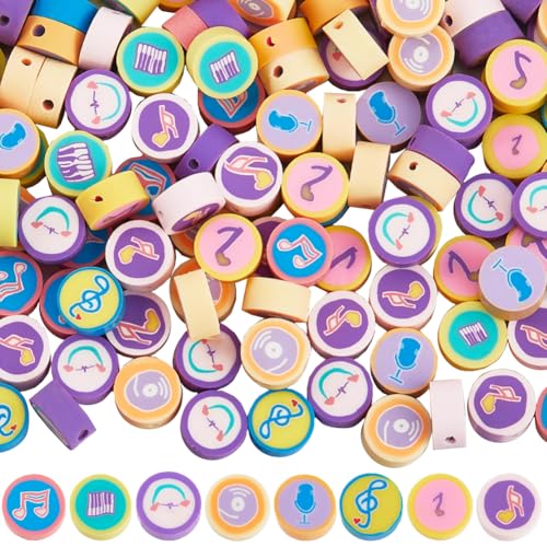 SUNNYCLUE 1 Schachtel 200 Stück Perlen Mit Musikthema Musiknoten Perlen Großpackung Bunt Polymer Ton Flach Rund Zufällig Ausgewählte Kunst Handgefertigt Lose Abstandsperlen Für Die Schmuckherstellung von SUNNYCLUE