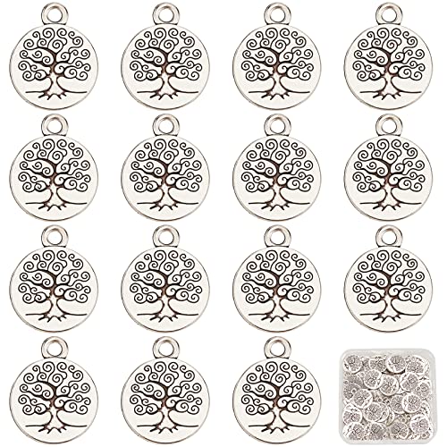 SUNNYCLUE 1 Schachtel 60 Stück Baum Des Lebens Charms Silber Baum Charm Tibetische Legierung Rund Pflanzen Charm Für Die Schmuckherstellung Charms Zubehör DIY Basteln Halsketten Armbänder Ohrringe Bas von SUNNYCLUE