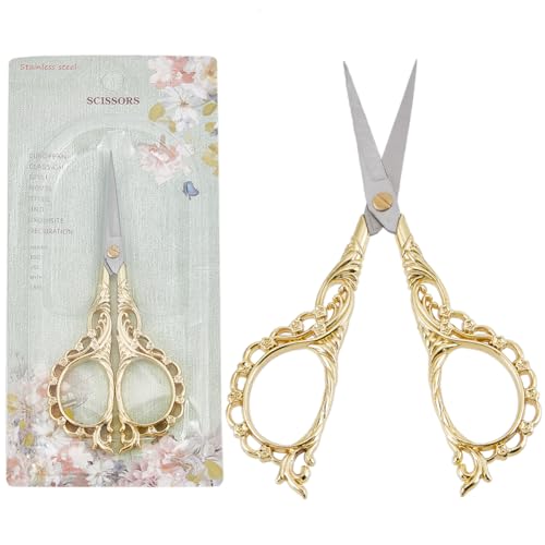 SUNNYCLUE 1 Stück Vintage Nähschere Stickschere Scharf Goldfarben Antik Europäischer Stil Edelstahl Kleine Bastelschere Für Stoff Faden Handarbeiten Schneiden Bastelbedarf DIY Werkzeug Schere von SUNNYCLUE