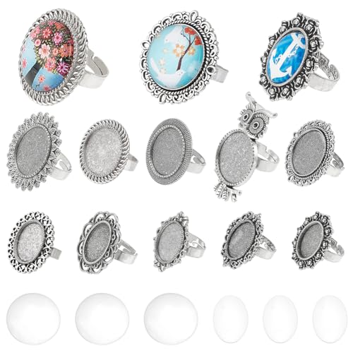 SUNNYCLUE 10 Sets Cabochon Ringfassungen Glas Cabochon Ringe Verstellbarer Cabochon Ring Ovale Cabochon Ringe Glas Cabochon Fingerringe Verstellbarer Ring Basisrohling Für Schmuckherstellungs Kits DIY von SUNNYCLUE