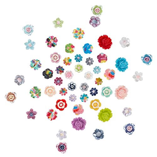 SUNNYCLUE 100 Stück 10 Stile Blumen Harz Cabochons Flatback Bunte 3D Rose Charms Blumenperlen Haar Kostüm Zubehör Ornament Für DIY Scrapbooking Handwerk Dekorationszubehör von SUNNYCLUE