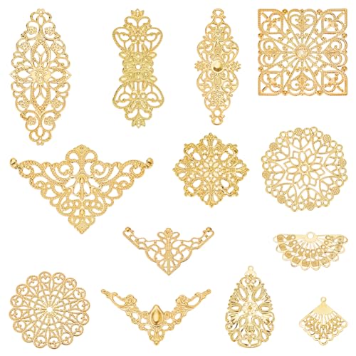 SUNNYCLUE 104 Stück Goldene Filigrane Verbinder Filigrane Schmuckteile Filigrane Metallstücke Rhombus Blumenglieder Filigrane Verbinder Charms Kronleuchter Charm Für Die Schmuckherstellung Ohrringe DI von SUNNYCLUE