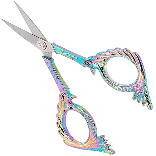 SUNNYCLUE 12,7 cm Edelstahl Regenbogen Pfau Stil Stickerei Nähschere Retro Stil Handarbeit Nähen Schere für Stoff Papier Schneiden Handwerk Einfädeln Verwendung, mehrfarbig von SUNNYCLUE
