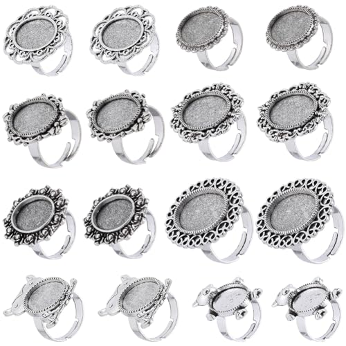 SUNNYCLUE 16 Stück 8 Stile Silberfarbene Cabochon Ringrohlinge Verstellbare Ringrohling Fassungen Metalllegierung Antike Lünetten Cabochons Ovale Fingerringe Basismasse Für Schmuckherstellungs Kits Da SUNNYCLUE 16 Stück 8 Stile Silberfarbene Cabochon Ringrohlinge Verstellbare Ringrohling Fassungen Metalllegierung Antike Lünetten Cabochons Ovale Fingerringe Basismasse Für Schmuckherstellungs Kits Da von SUNNYCLUE