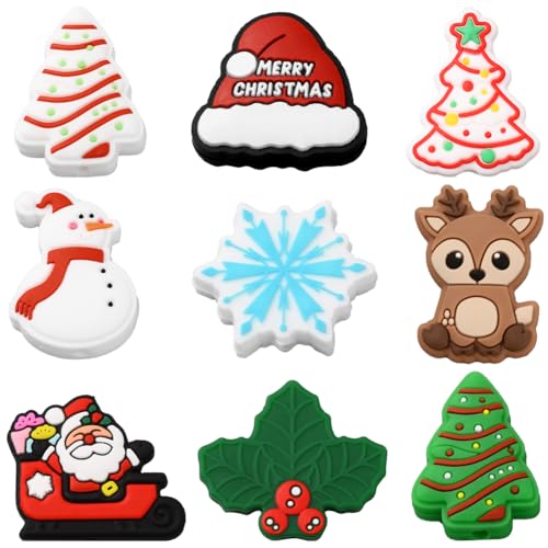 SUNNYCLUE 18 Stück 9 Stile Weihnachts Silikonperle Urlaubs Fokusperlen Großpackung Rot Grün Weichgummi Winterfigur Weihnachten Schneemann Schneeflocke Baum Stiftperle Für Die Schmuckherstellung Schlüs von SUNNYCLUE