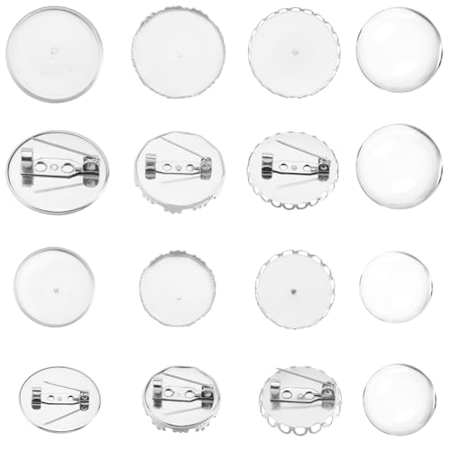 SUNNYCLUE 24 Stück 6 Stile Anstecknadel Cabochon Edelstahl Broschenrohlinge Großpackung Silberfarbenes Metall Flach Rund Einfaches Blanko Lünettentablett Ansteckbroschen Set Mit Glas Cabochons Zur Sch von SUNNYCLUE