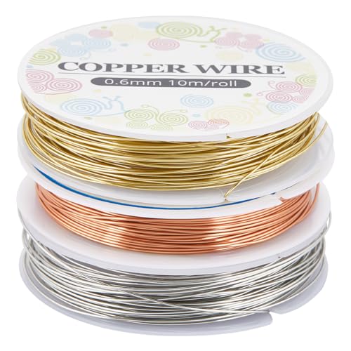 SUNNYCLUE 24 m Reiner Kupferdraht 0.6 mm 22 Gauge Gold Silber Perlendraht Perlen Basteldraht Weiche Blanke Kupferdrähte Biegsamer Kupfer Metalldraht Für Die Schmuckherstellung Drahtwicklung Perlenform von SUNNYCLUE