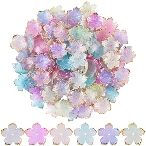 SUNNYCLUE 240 Stück 6 Farben Acryl Perlenkappen Blumen Endperlen Lose Transparente Florale Mini Blumen In Blumenform Lose Abstandshalter Mit Goldener Spitze Für Die Schmuckherstellung Armbänder Halske von SUNNYCLUE