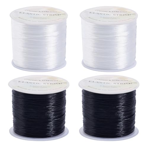 SUNNYCLUE 240 m 4 Farben 0.8 mm Elastische Perlenschnur Dehnbare Perlenschnur Rocailles Perlenfaden Schwarz Weiß Spandex Kristall Armbandschnüre Für Die Schmuckherstellung Perlenzubehör DIY Armbänder von SUNNYCLUE