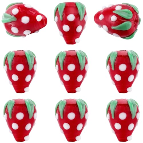 SUNNYCLUE 30 Stück Erdbeerperlen Erdbeerperle In Großpackung 3D Glas Süße Rote Erdbeere In Fruchtform Natürliche Frühlings Und Sommerperlen Aus Lampwork Für Die Schmuckherstellung Heimwerkerbedarf Ba von SUNNYCLUE