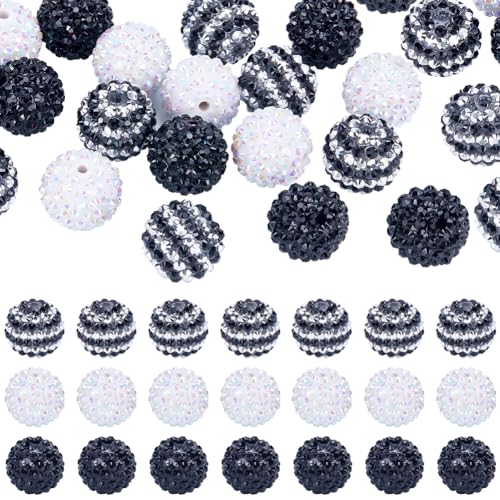 SUNNYCLUE 30 Stück Kaugummi Perlen, 20 mm, Strass, Schwarz-Weiß, Klobig, Rund, Glänzend, Disco Kugel, Blasen Chunk Perlen für Schmuckherstellungs Kits, Perlenstifte von SUNNYCLUE