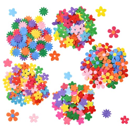 SUNNYCLUE 300 Stück 5 Stile Blumenverzierung Filz-Blume zufällig gemischt bunt Vliesstoff Blumen Form handgefertigte Ornamente für DIY Handwerk Nähen Kleidung Taschen Hüte Dekorationen Zubehör von SUNNYCLUE