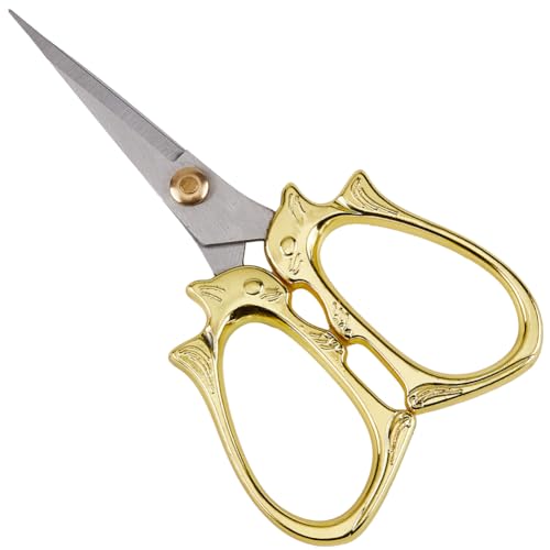 SUNNYCLUE 4.5 Zoll Stickschere Aus Edelstahl Detailschere Goldene Eichhörnchen Nähschere Mit Scharfer Spitze Trimmschere Zum Schneiden von Stoff Basteln Stricken Einfädeln Handarbeiten Kunstwerke Heim von SUNNYCLUE