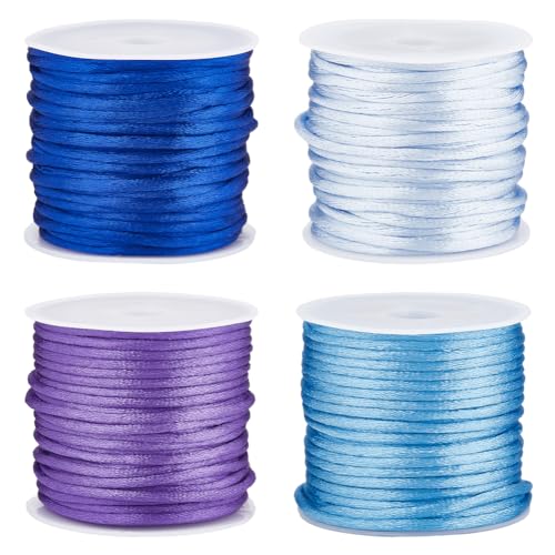 SUNNYCLUE 44 Yard 4 Rollen Nylonschnur 2 mm Königsblau Lila Nylonschnur Satin Rattailschnur Nylonschnurbesatz Seidenschnur Chinesischer Knoten Freundschaftsarmband Perlenschnur Zum Flechten Handwerk K von SUNNYCLUE