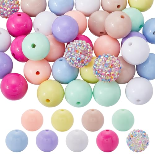 SUNNYCLUE 50 Stück 9 Stile 20mm Strassperlen Große Menge Runde Lose Acrylperlen Verschiedene Bunte Rosa Weiße Und Blaue Discokugeln Glatte Abstandsstiftperlen Für Die Herstellung von Armbändern Schmuc von SUNNYCLUE