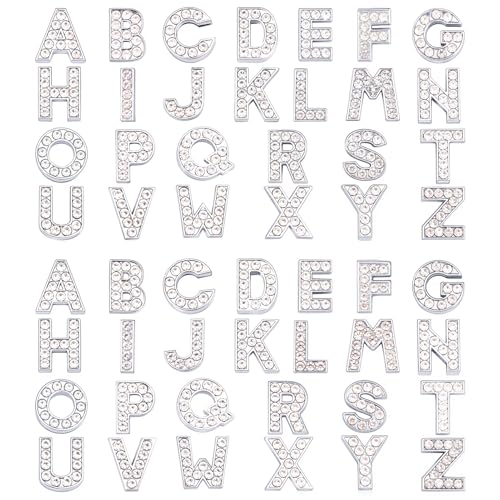SUNNYCLUE 52 Stück Alphabet A: Z Buchstabe Slide Charm Strassperlen 8 mm Loch Slide Alphabet Buchstaben Für 8 mm Slide Armbänder/Armbänder, Edelstahl Farbe von SUNNYCLUE