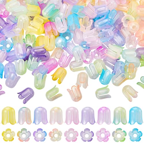 SUNNYCLUE 540 Stück 9 Farben Acryl Blumenperlenkappen Blumenperlen In Großer Menge Transparent Verschiedene Blumenblüten Tulpen Glocken Lilien Blumen Abstandsperlen Für Die Schmuckherstellung Ohrringe von SUNNYCLUE