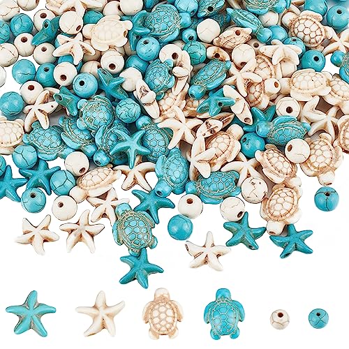 SUNNYCLUE 6 Stränge 180~200 Stück Schildkröten Perlen Schildkröten Charms Seesterne Weiß Blaue Perlen Bulk Synthetik Türkis 8 mm Runde Perlen Sommer Ozean Meer Tier Perlen Für Die Schmuckherstellung P von SUNNYCLUE