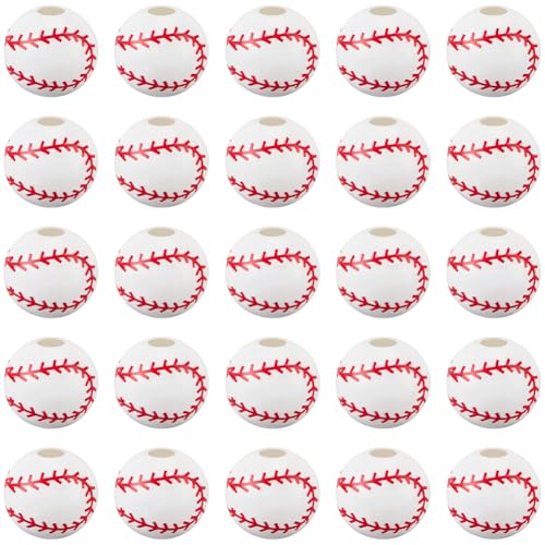 SUNNYCLUE 70 Stück Holz Baseball Perlen Sportperle Großpackung Weiß Bemalt Rund Sportball Softball Baseball Form Lose Abstandsperlen Für Die Schmuckherstellung Armbänder Halsketten DIY Bastelzubehör von SUNNYCLUE