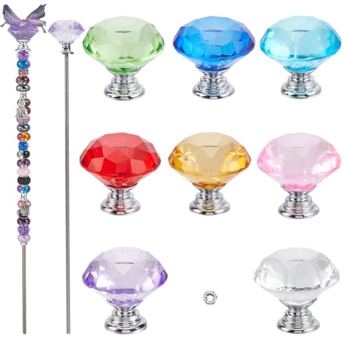 SUNNYCLUE 8 Teiliges Gewindestangen Set Gartenpfähle Mit Perlen 304 Gewindestangen Aus Edelstahl Mit Sechskantmuttern Bunter Glaskristallkugelgriff Feenstäbe Für Gartenpflanzen Feiertage Innen Und Au von SUNNYCLUE