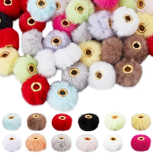 SUNNYCLUE 96 Stück 12 Farben Perlen Pompons Aus Kunstpelz Pompom Perlen Großpackung Bunt Samt Flauschig Weich Kaninchenfell Imitat Runde Dekorationen Kugelschreiber Perlen Zur Schmuckherstellung Schlü von SUNNYCLUE