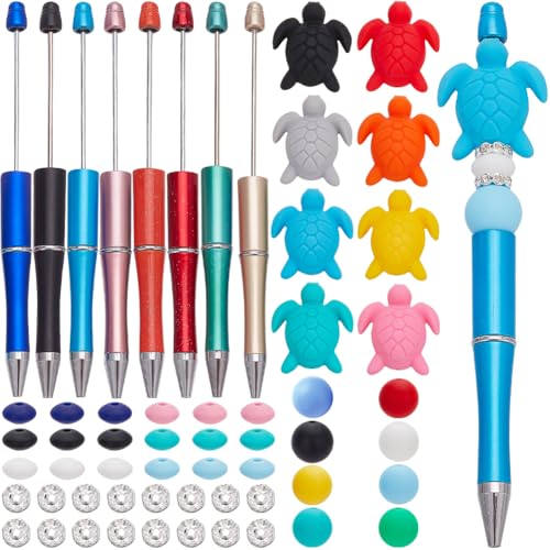 SUNNYCLUE DIY 8 Set Silikon Stifte Kits Perlenstifte Großpackung Perlenstift Ozean Kugelschreiber Sommer Meeresschildkröte Silikonperlen Strass Abstandsperlen Perlenstifte Für Lehrer Studenten Geschen von SUNNYCLUE