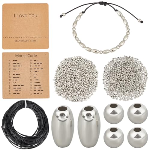 SUNNYCLUE Morsecode Perlenarmband Bastelsets Morsecode Perlen Silberne CCB Kunststoff Fass Abstandshalterperlen Runde „I Love You“ Displaykarte Gewachste Kordel Set Zur Schmuckherstellung DIY Handgefe von SUNNYCLUE