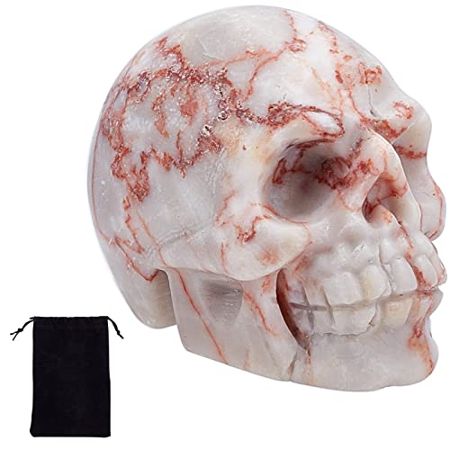 SUNNYCLUE Totenkopf-Statue Kristallsteinfiguren Dekoration Menschliches Skelett Skulptur Mini-Reiki-Heilquarzstein Natürlicher Edelstein Geschnitzt Für Zuhause Halloween-Party-Dekorationen von SUNNYCLUE