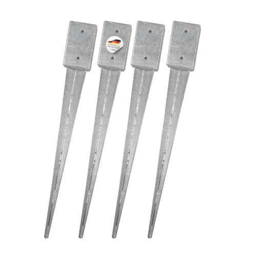 SunnyDeals Einschlaghülsen für Pfosten 9x9 cm, extra lang | 4er Set Bodeneinschlaganker verzinkt | Einschlaghülsen ca. 91x91x900 mm | Bodenanker für Kantholzpfosten ohne Betonieren von SUNNYDEALS