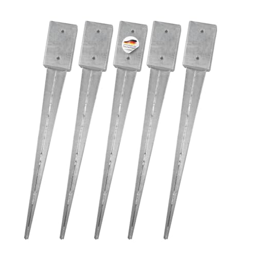 SunnyDeals Einschlaghülsen für Pfosten 9x9 cm, extra lang | 5er Set Bodeneinschlaganker verzinkt | Einschlaghülsen ca. 91x91x900 mm | Bodenanker für Kantholzpfosten ohne Betonieren von SUNNYDEALS