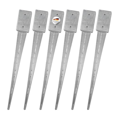 SunnyDeals Einschlaghülsen für Pfosten 9x9 cm, extra lang | 6er Set Bodeneinschlaganker verzinkt | Einschlaghülsen ca. 91x91x900 mm | Bodenanker für Kantholzpfosten ohne Betonieren von SUNNYDEALS