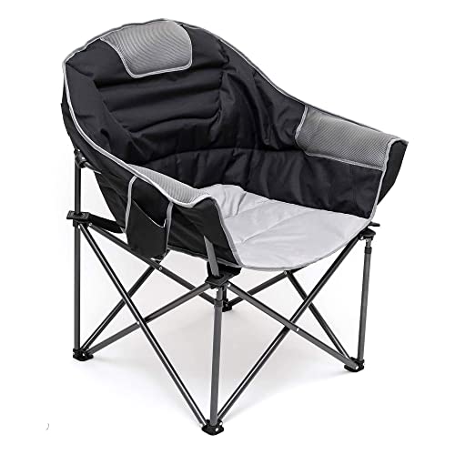 SUNNYFEEL Campingstuhl Faltbar Moon Chair Rund Groß Klappstuhl mit Getränkehalter, Gepolsterter Sitz, Belastbar bis 227 Kg (Schwarz) von SUNNYFEEL