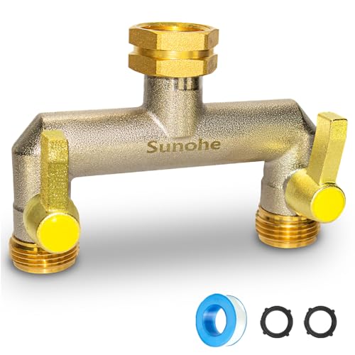 SUNOHE 2-Wege Gartenschlauch Verteiler Vernickeltem Messing mit Verlängerter Metallgriff, 3/4 Zoll (19 mm) Anschluss – Rost- und Frostsicherer Hochdurchfluss-Außenwasserhahnverteiler von SUNOHE
