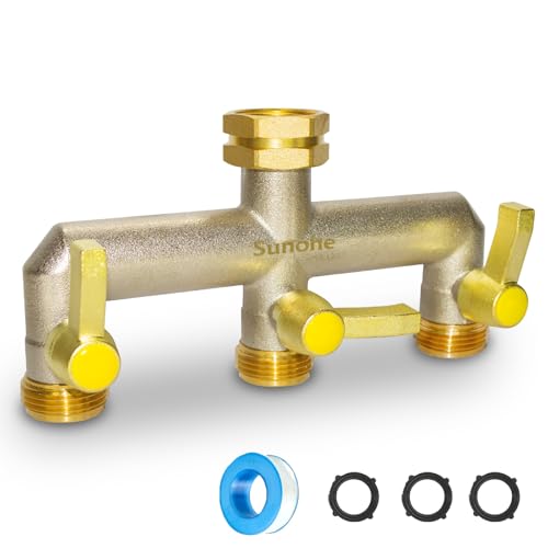 SUNOHE 3-Wege Gartenschlauch Verteiler Vernickeltem Messing mit Verlängerter Metallgriff, 3/4 Zoll (19 mm) Anschluss von SUNOHE