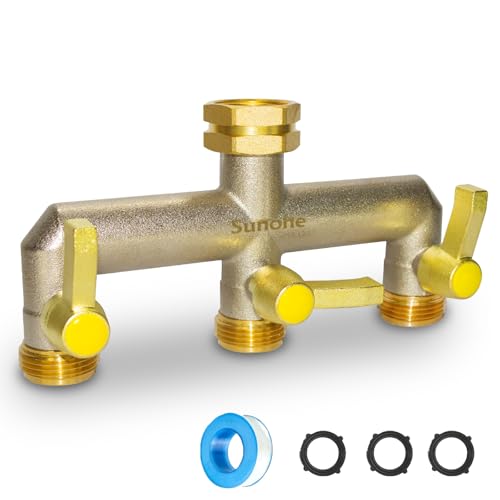 SUNOHE 3-Wege Gartenschlauch Verteiler Vernickeltem Messing mit Verlängerter Metallgriff, 3/4 Zoll (19 mm) Anschluss – Rost- und Frostsicherer Hochdurchfluss-Außenwasserhahnverteiler SUNOHE 3-Wege Gartenschlauch Verteiler Vernickeltem Messing mit Verlängerter Metallgriff, 3/4 Zoll (19 mm) Anschluss – Rost- und Frostsicherer Hochdurchfluss-Außenwasserhahnverteiler von SUNOHE