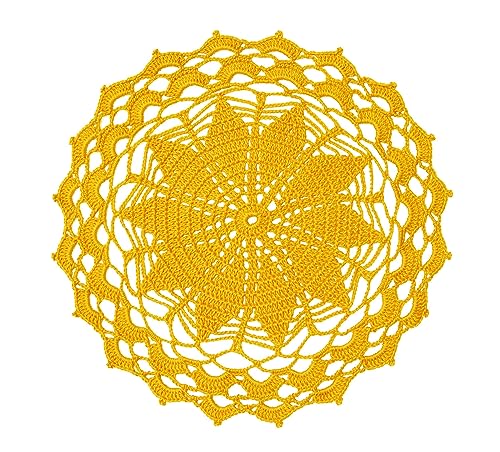 SUNONE11HKA 30,5 cm Spitze Häkeldeckchen Tischset Waschbar Küche Runde Blätter Dekor Deckchen (Gelb, 1) von SUNONE11HKA