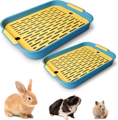 2 Stück Kaninchentoilette, Tablett Hasentoilette, Tablett Haustier Toilette, Meerschweinchen Toilette, Kaninchen Toilette, Hamster Toilette, Für Kleintier Hamster Meerschweinchen (Blau-Groß/Kleine) von SUNOYA