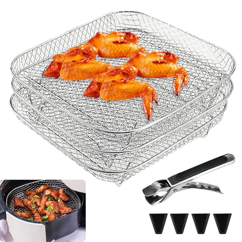 Air Fryer Racks, Dreifach Air Fryer Rack, Luftfritteusen Regal, Edelstahl Airfryer Rack, Airfryer-Gestell, Quadratisch Air Fryer Tray Mit 8 Silikonfüßen 1 Pinzette, 3 Lagig Stapelbares Air Fryer Racks, Dreifach Air Fryer Rack, Luftfritteusen Regal, Edelstahl Airfryer Rack, Airfryer-Gestell, Quadratisch Air Fryer Tray Mit 8 Silikonfüßen 1 Pinzette, 3 Lagig Stapelbares von SUNOYA