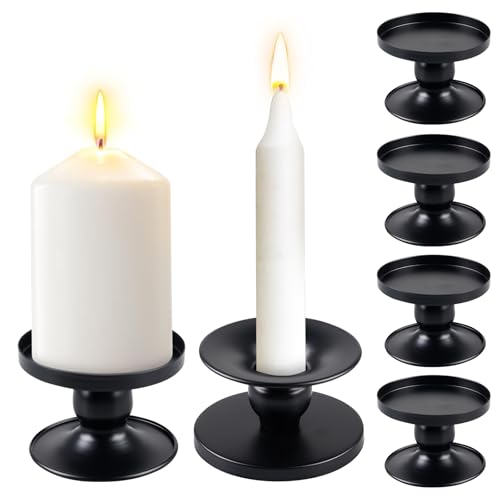 Kerzenständer Aus Metall, 6 Stück Vintage Kerzenhalter, Beidseitiger Kerzenständer, Stabkerzenhalter Kerzenständers Stabkerzen, Set Kerzenleuchter Für Stabkerzen & Stumpenkerzen (Gold) (Schwarz) von SUNOYA