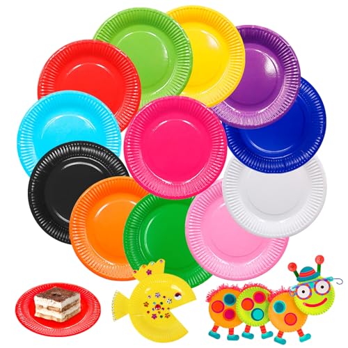 Party Pappteller, 120 Stück DIY Bunt Papptelle, Rund Teller Papierteller Partyteller Partyset Partygeschirr Pappteller Rund Pappteller Süße Party für Feste und Feiern wie Geburtstag oder Grillabend von SUNOYA